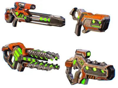 Weapons Set 4 Gun Pistol Assault rifle Sniper rifle machine gun  3D Model Pack purchase