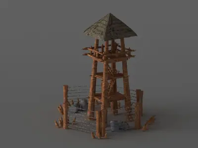guard tower war camp military pow bunker look out post 3D model