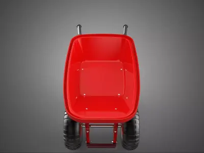 RED WHEELBARROW HAND MANUAL CART WHEEL TROLLEY WAGON TRAY PUSH 3D model