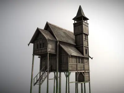 Medieval lake village - House 4 Low-poly 3D model