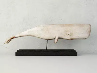 Carved Wood White Sperm Whale Folk Art 3D model