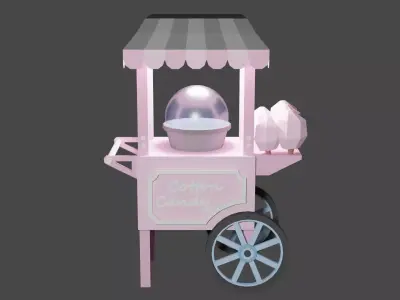 Cotton candy low poly cart Low-poly 3D model