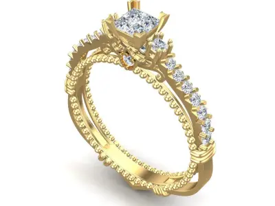 Gold Engagement Diamonds Ring 3D print model