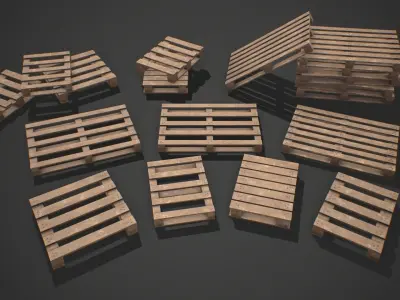 Wooden Palettes PBR Game Ready Free low-poly 3D model