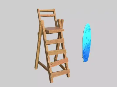 Stylized Beach Chair and Surfboard Low-poly 3D model