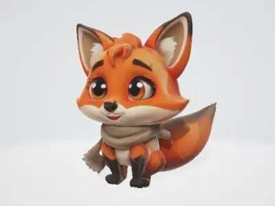 Cute Low Poly Fox Character Rigged PBR Game Ready Low-poly 3D model