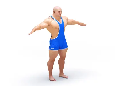 Muscular Athlete T pose in Asics Blue Singlet 3D model