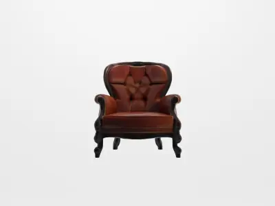 Traditional Orange and Wood Armchair Vintage Low-poly 3D model