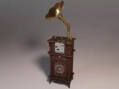 Tabletop Gramophone Low-poly 3D model