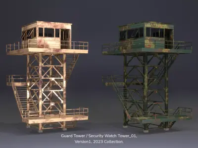 PBR Low Poly Guard Tower - Security Watch Tower 01 Low-poly 3D model