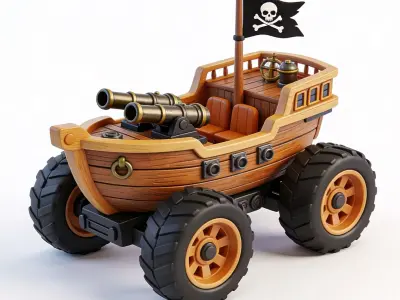 Pirate Brigantine Monster Truck 3D Model Low-poly 3D model