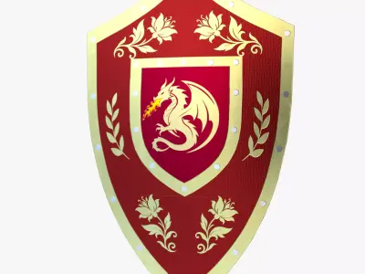 Red Stylized Fantasy Dragon Shield Low Poly PBR 3D Model Low-poly 3D model