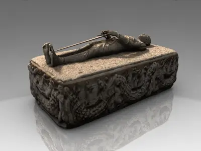 Stone medieval sarcophagus Low-poly 3D model