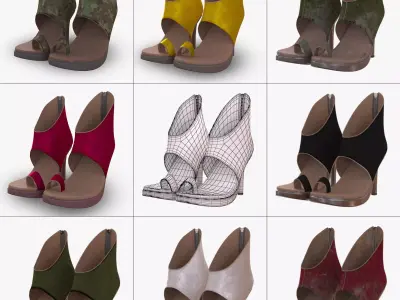 Summer boots high heals with different materials 3D model