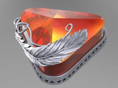 Feather pendant triangle stone 3D print model