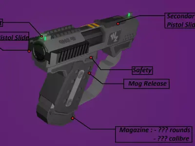 Futuristic Pocket Pistol Low-poly 3D model