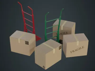 Hand Truck And Boxes 1A Low-poly 3D model
