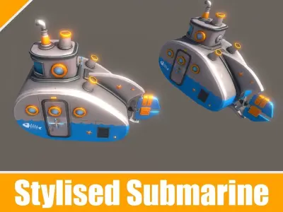 Stylized Submarine Low-poly 3D model