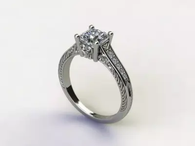 10051 diamond engagement ring with intricate filigree design 3D print model