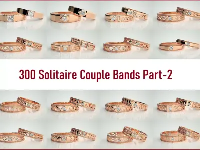 300 Solitaire Ring Couple Band Ring 3dm stl render detail Part-2 3D Model Pack
