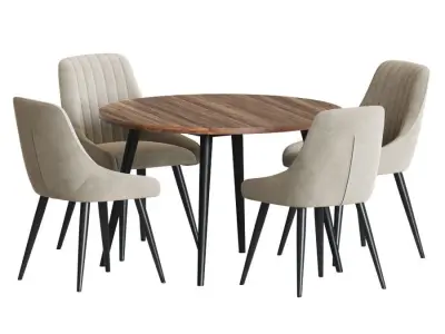 Dining Set round table with four chairs 3D model