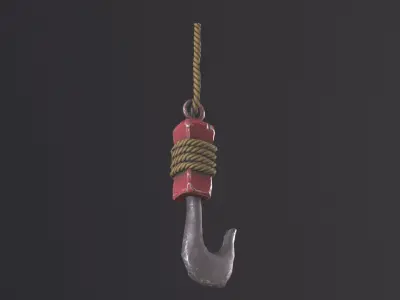 Hook with rope Low-poly 3D model