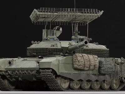 T-90M MBT With Relikt ERA Camouflage Netting and 7 Skins Low-poly 3D model