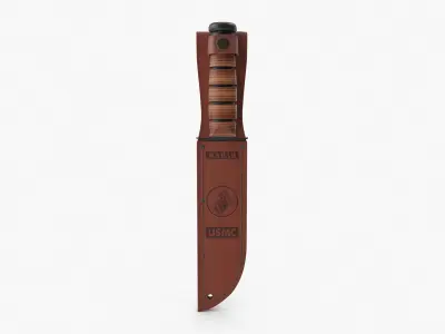 USMC Ka-Bar with Leather Sheat 3D model