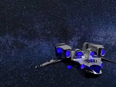 Transport spaceship flying in night sky 3D model