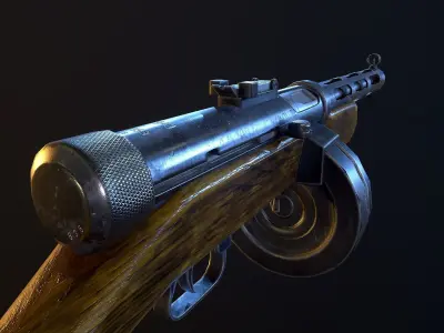 PPD40 soviet ww2 machine gun pbr Low-poly 3D model