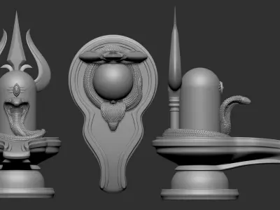 Shivling with snake and Trishul 3D print model