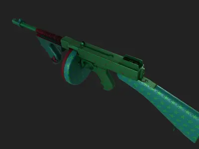 Low Poly Tommy Gun Game Ready Low-poly 3D model
