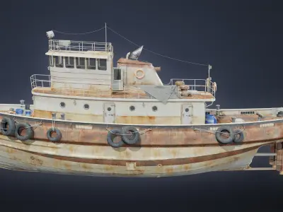 BOATYARD - Tugboat - LOW POLY AND NANITE Low-poly 3D model