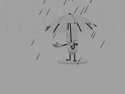 Robot character in the rain 3D model
