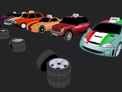 Low Poly Taxi Cars Pack Low-poly 3D model