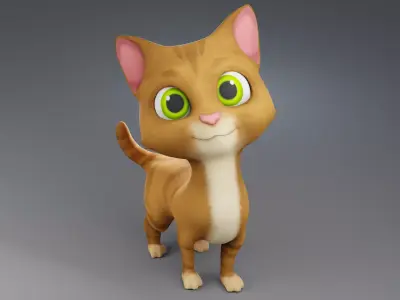 Rigged Cartoon Cat Character  Game Ready Low Poly Low-poly 3D model