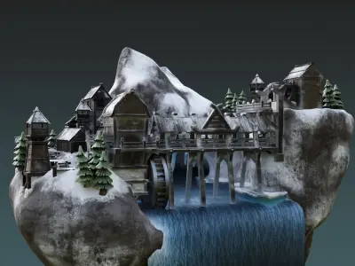Blender 3  Unreal Engine 5  Snow Fjord Scene Game Design Low-poly 3D model