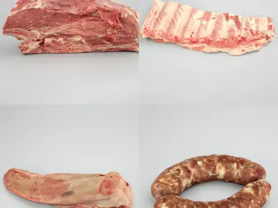 Raw Pork Parts - x10 Pack Low-poly 3D model