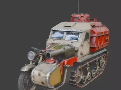 Realistic Hard Sci-Fi Half-Track Sidecar Bike Low-poly 3D model