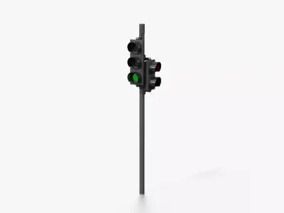 Traffic Light with Pole - Vehicle and Pedestrian Signal Heads 3D model