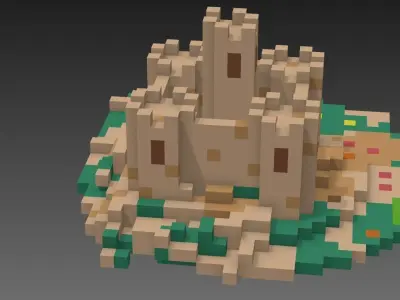 Voxel castle Low-poly 3D model