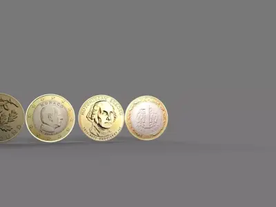 4 country coins Low-poly 3D model