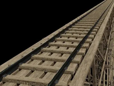 Kit wood trestle and  railway track Low-poly 3D model
