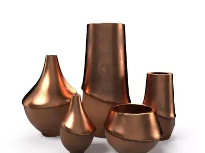 Vase Set of 5 Low-poly 3D model