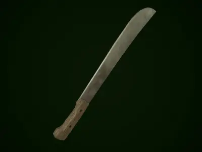 Machete knife with wooden handle Low-poly 3D model
