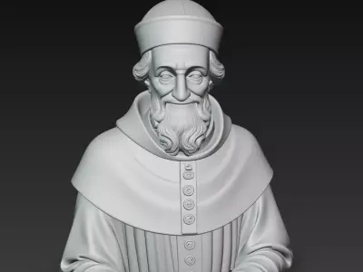 Marble Cleric Bust with Gentle Smile - Classical Religious Elder 3D print model purchase