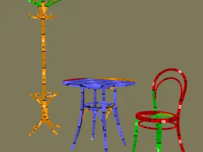 Furniture set for Viennese cafe Low-poly 3D model