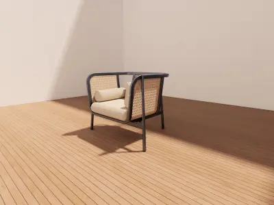 Industrial Lounge Armchair in Metal and Wood and Fabric  Low-poly 3D model