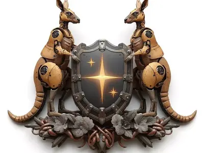 Mechanical Australian Coat of Arms Emblem 3D Model 3D model