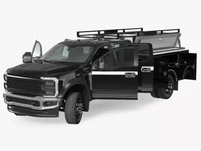 Black Chassis Cab with Service Body Rigged 3D model